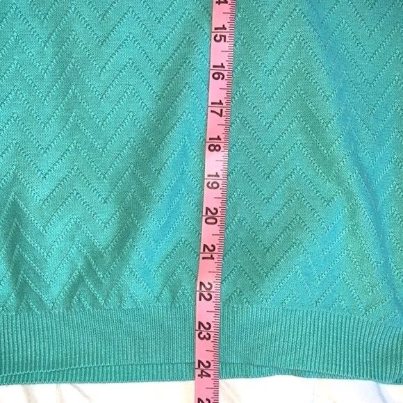 Alfred Dunner Chevron Knit Short-Sleeve Turquoise Sweater Top L Acrylic Blend Wo - Picture 8 of 8